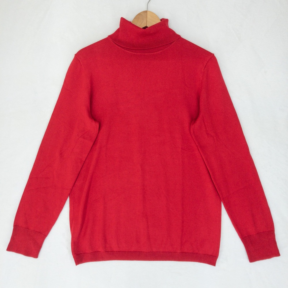 Talbots Turtleneck Sweater Womens M Red Long Sleeve Button Cuff Cotton Blend